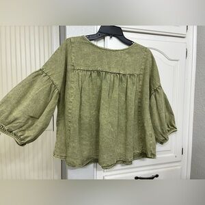 SHEIN Olive Green Denim Boho Top